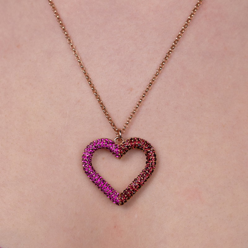 Pendant heart on chain pink-red