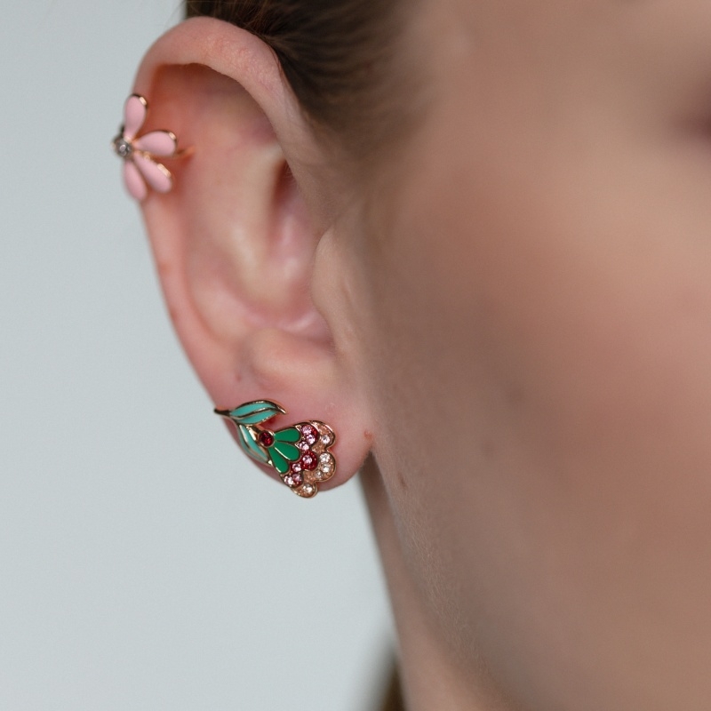 Earrings green-red flowers