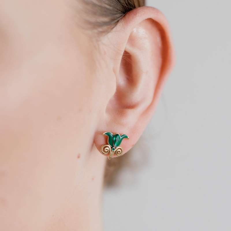 Earrings green tulip