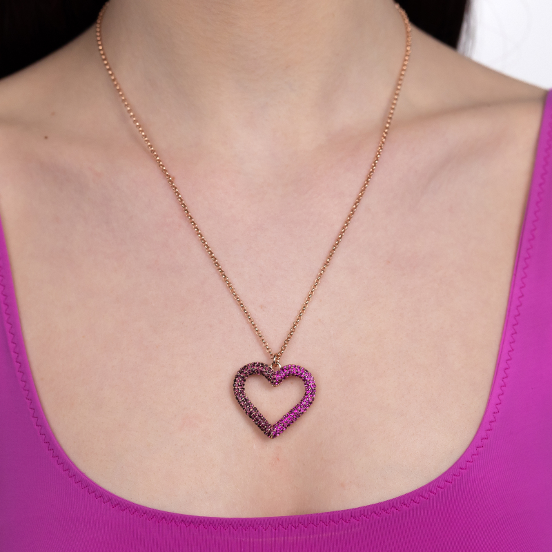 Pendant heart on chain pink-violet