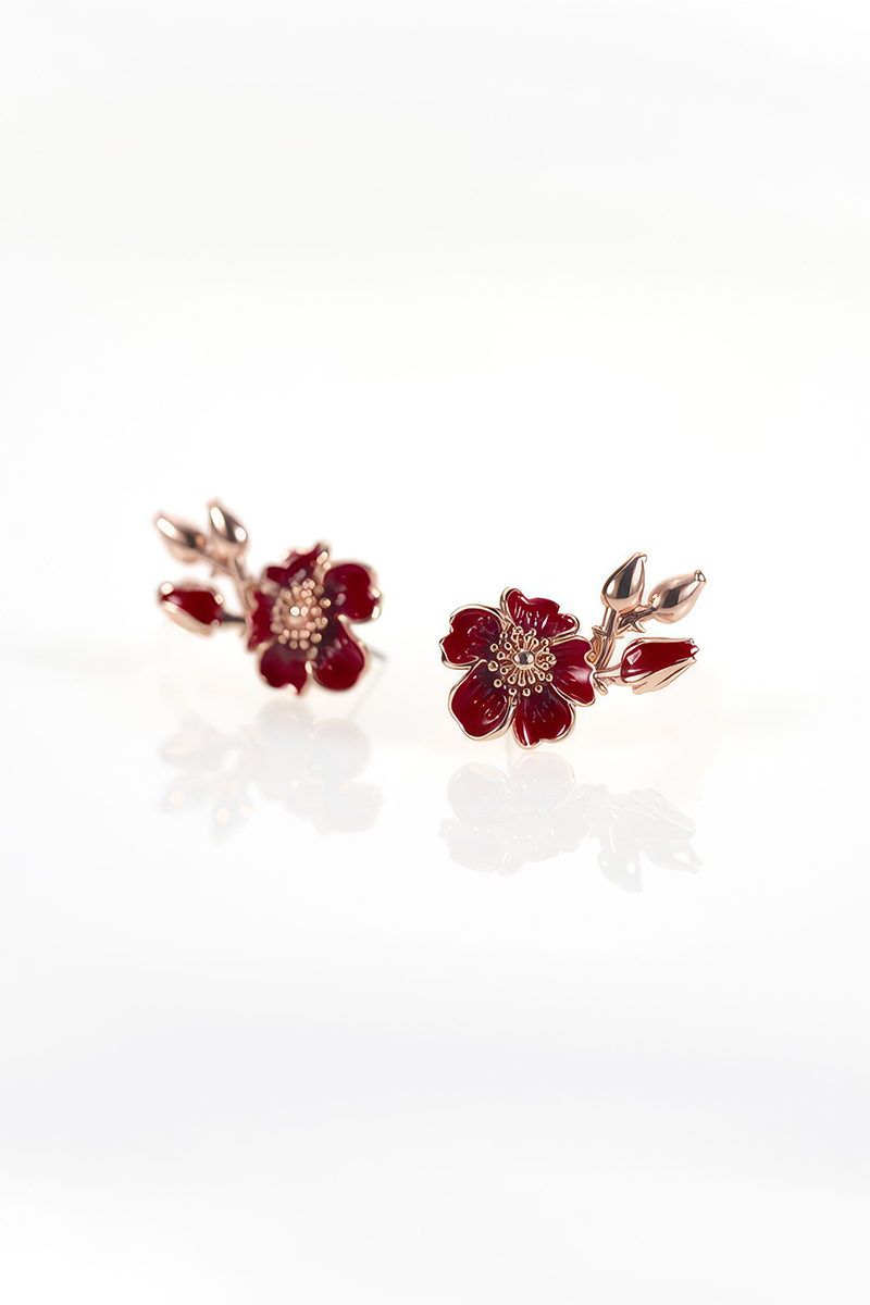 Red Rose Earrings with Buds