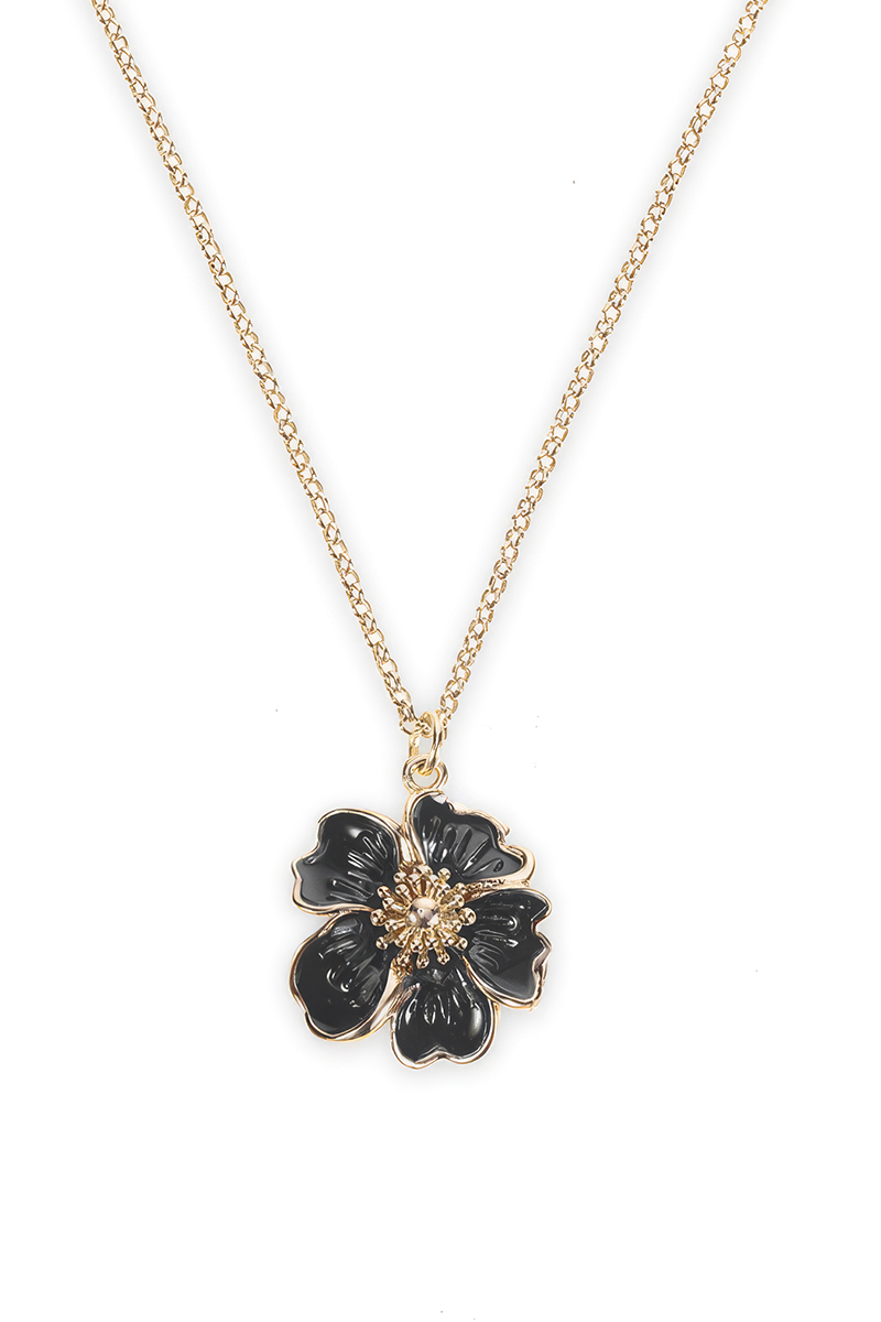 Pendant Necklace with a Black Rose