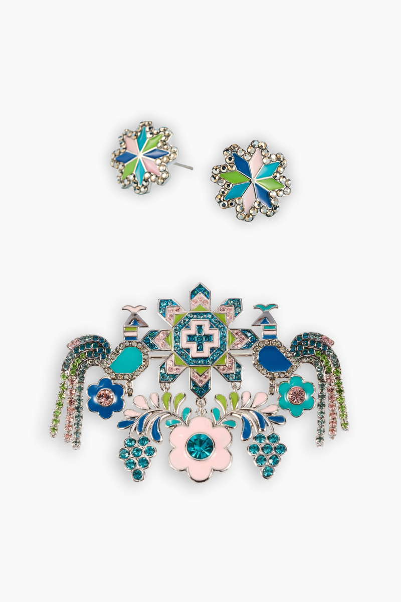 Brooch Set Roosters and Stars