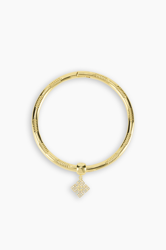 Gold-Plated Bangle Bracelet with Family pendant