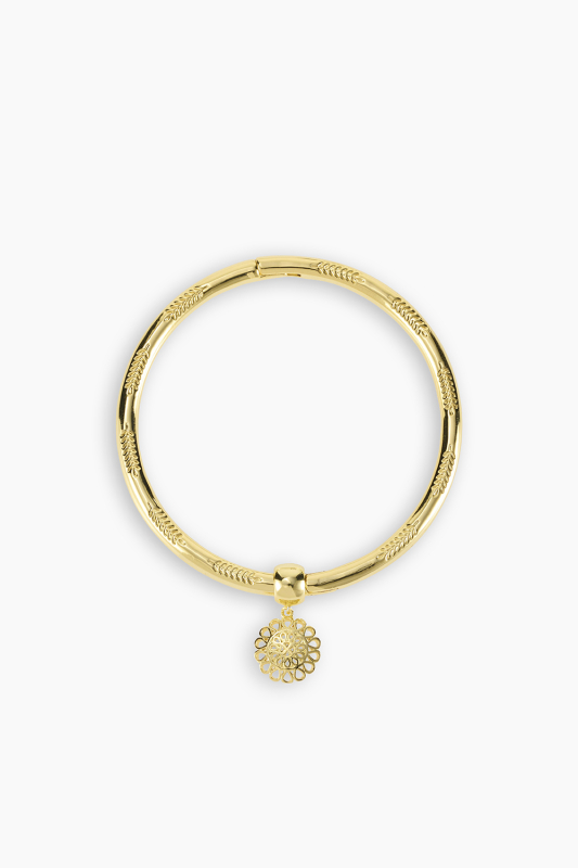 Gold-Plated Bangle Bracelet with Sun Rosette pendant