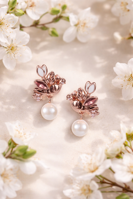 Doves Earrings with Pearls
