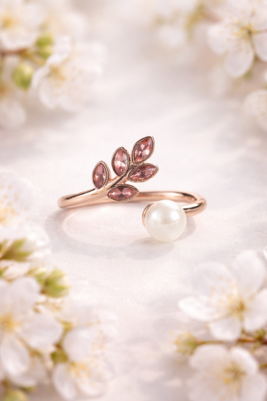 Leaves Ring with Pearl
