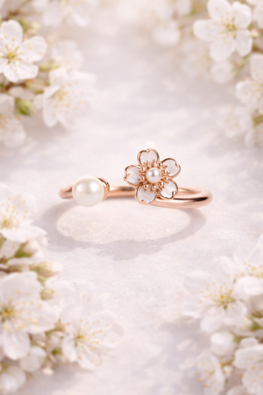 Flower Ring with Pearl
