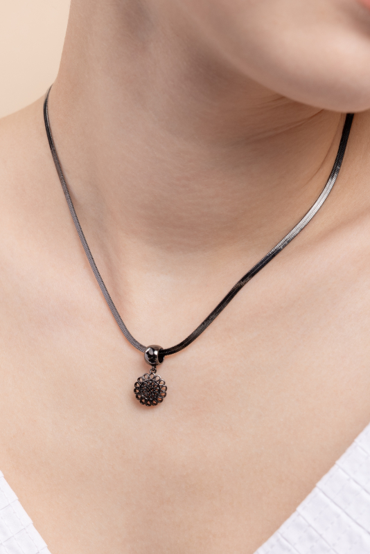 Gunmetal Necklace with Sun Rosette pendant