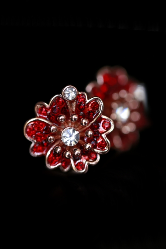 Red earrings flowers with a leaf