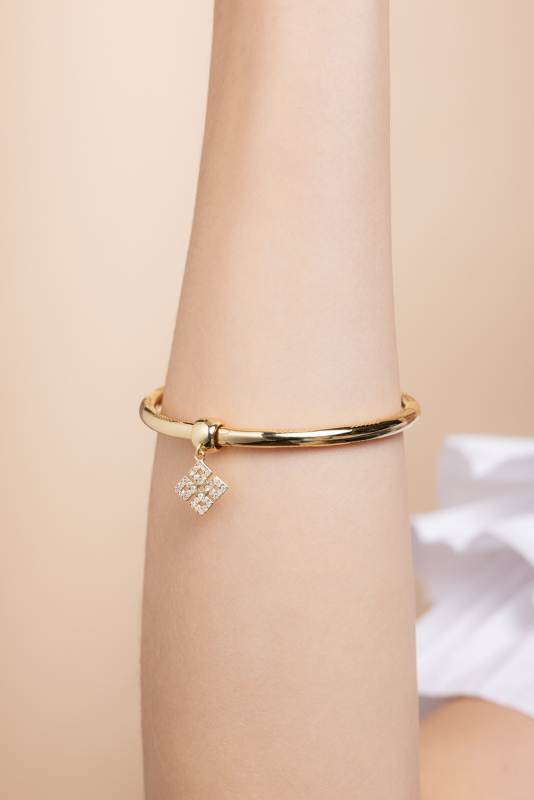 Gold-Plated Bangle Bracelet with Family pendant