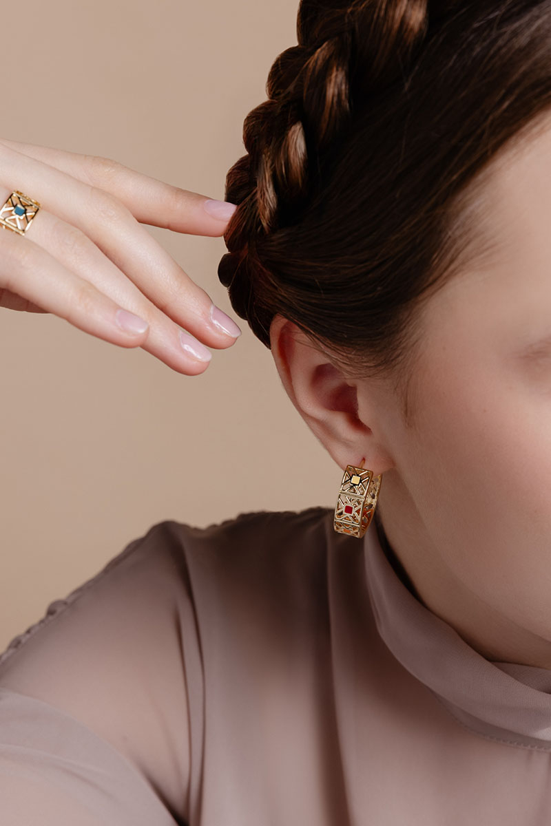 Golden Embroidery Earrings
