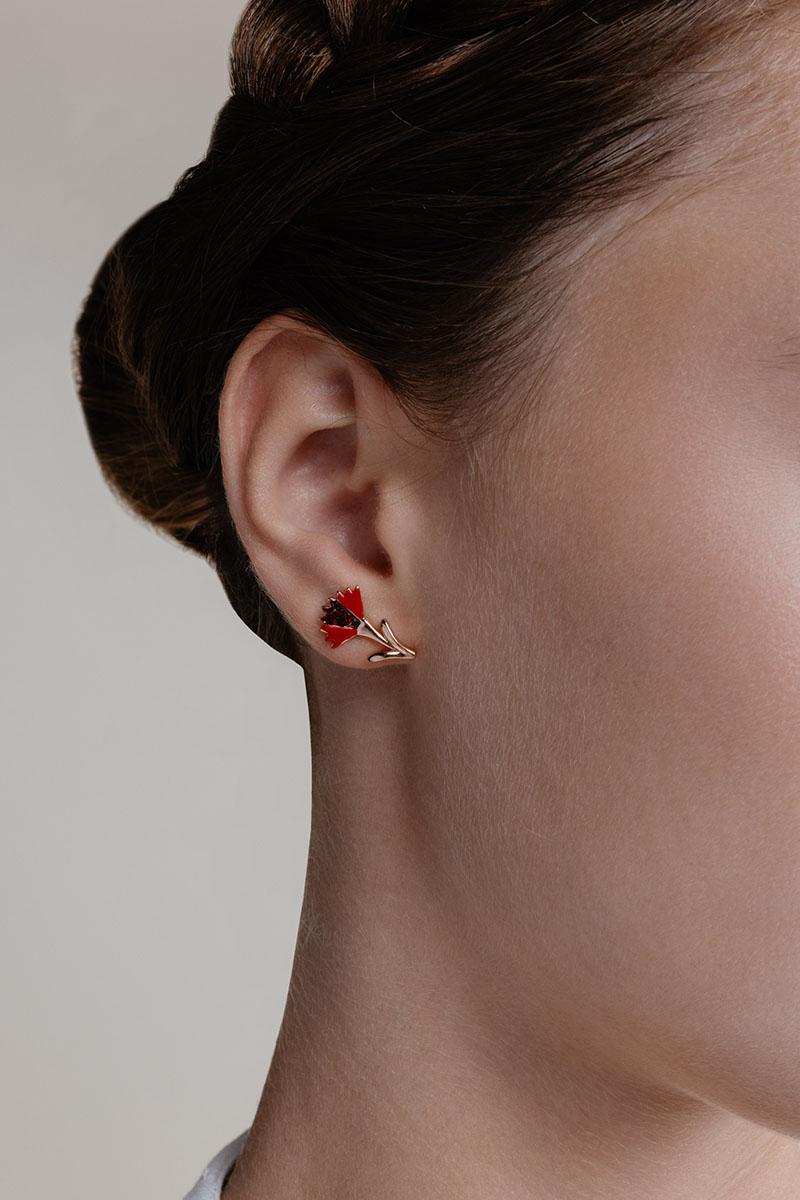 Small Red Cornflower Earrings