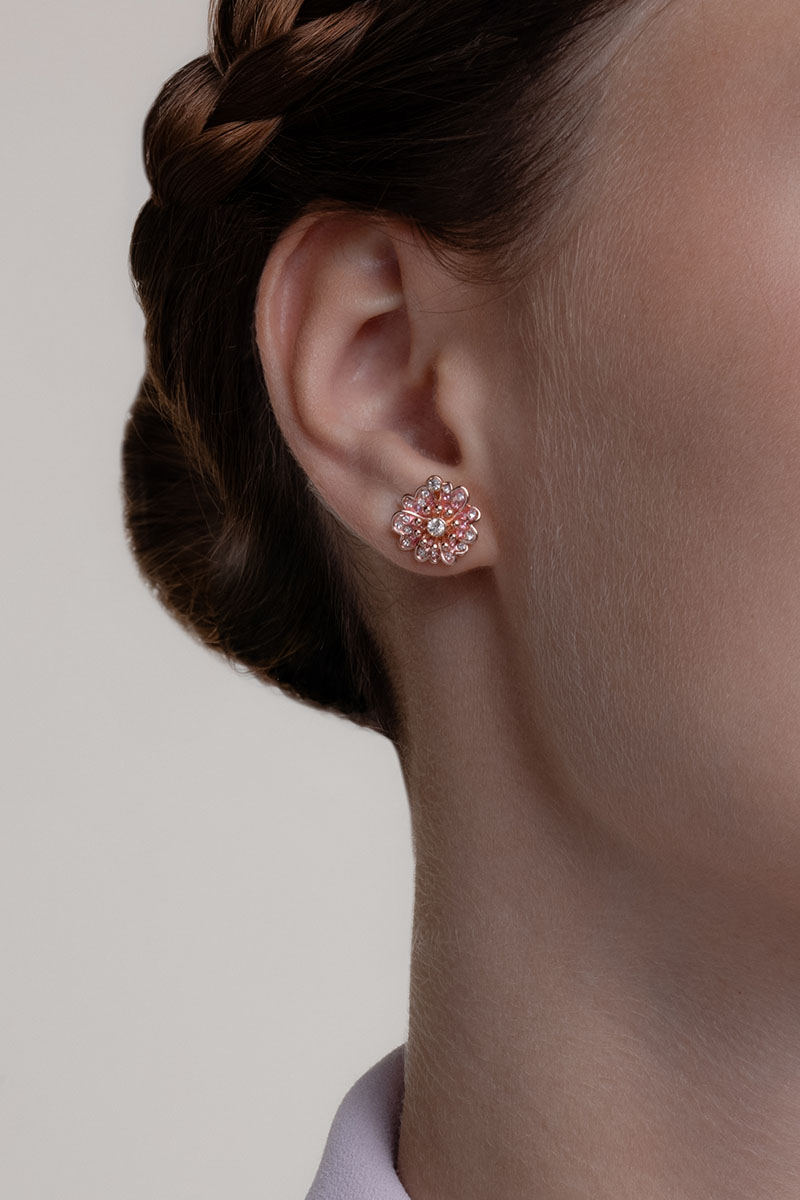 Pink, Rose-Gold and Brown Flower Earrings