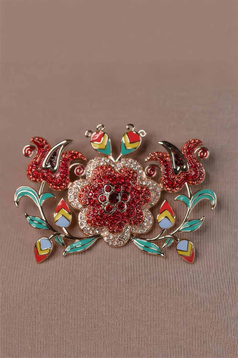 Brooch red flowers and tulips