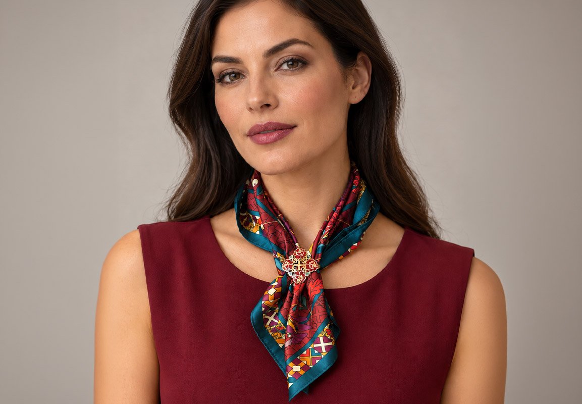 (Un)Erased Heritage Satin Scarf with Brooch